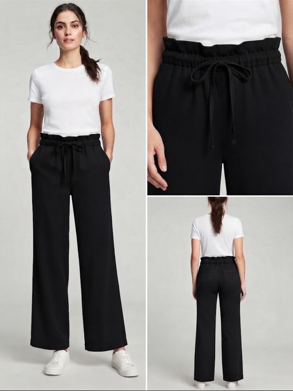 Express Black Wide-Leg Drawstring Waist Pants